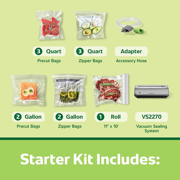 FoodSaver Preserve Vacuum Sealer, Special Value 14-Piece Starter Kit with Vacuum Seal Roll and Bags