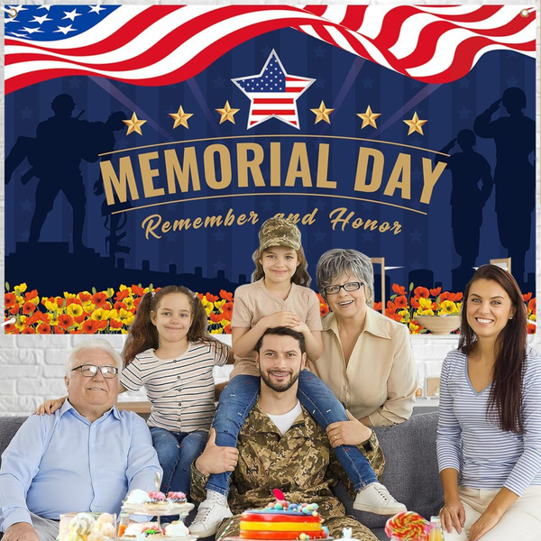Memorial Day Banner Patriotic USA Flag Backdrop for Party Decoration