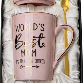 Gifts for Mom from Daughter – 14oz Funny Best Mom Mug with Gold Print & Pink Marble Design for Mother’s Day