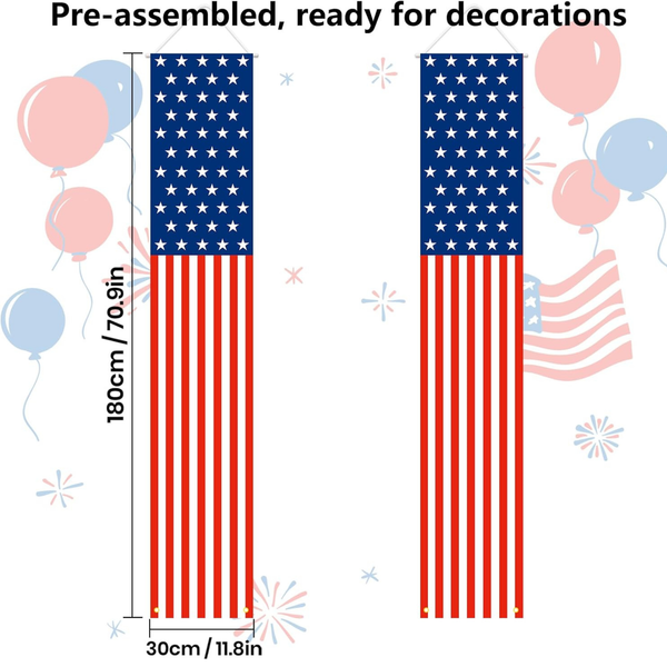 4th of July Decorations Outdoor Patriotic Porch Banner Set