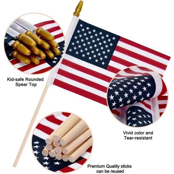 Mini American Flags on Stick 4x6 Inch Handheld US Flags for Patriotic Events