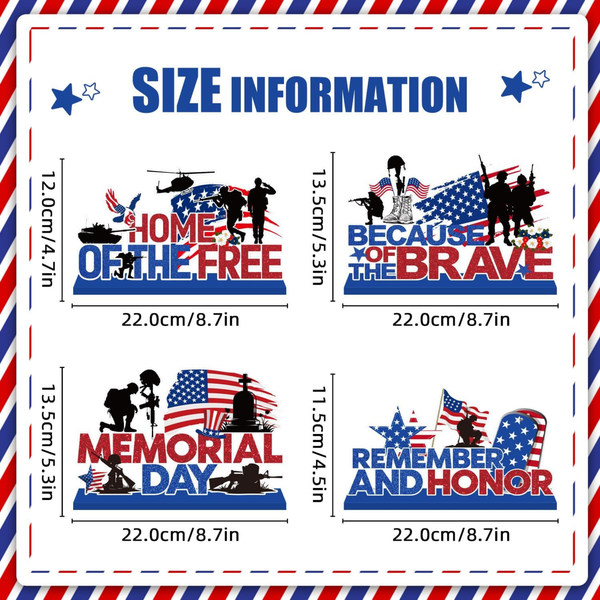 Memorial Day Decorations Wooden Table Centerpiece Set for Patriotic Display