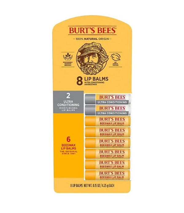 Burt's Bees 100% Natural Origin Beeswax Moisturizing Lip Balm 8 pk.