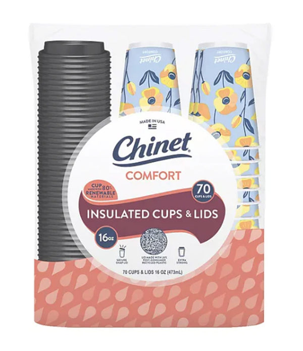 Chinet Comfort Cup and Lids, 16 oz. 70 ct