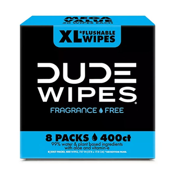 DUDE WIPES XL Flushable Wipes, Fragrance Free, 8 ct., 400 wipes