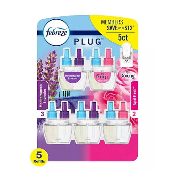 Febreze PLUG Air Freshener Refills, Mediterranean Lavender + Downy April Fresh 5 ct.