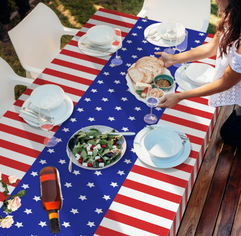 Childom 3 Pack Patriotic Tablecloths 4th of July Decorations,Disposable Plastic Tablecloths 54"x108",Patriotic Themed Party Table Cloth for Kids Birthday Party Supplies,Outside,Picnic,Camping,Memorial