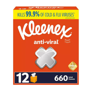 Kleenex Anti-Viral 3-Ply Facial Tissues, Cube Boxes 55 tissues/box, 12 boxes