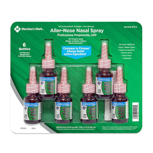 Member's Mark Aller-Nose Fluticasone Propionate Nasal Spray, 50 mcg, 0.62 fl. oz., 6 ct.