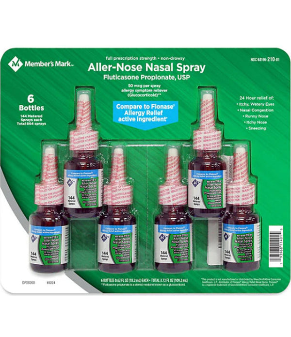 Member's Mark Aller-Nose Fluticasone Propionate Nasal Spray, 50 mcg, 0.62 fl. oz., 6 ct.