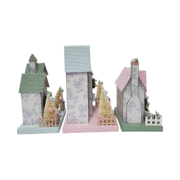 Holiday Tabletop Decorations – Pre-Lit Paper Houses, Set of 3 for Easter Décor