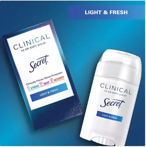 Secret Clinical Soft Solid Antiperspirant and Deodorant, Light & Fresh, 1.6 oz., 3 ct.