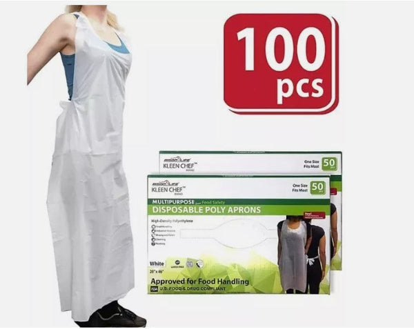 Kleen Chef Disposable Waterproof Poly Aprons, White 100 ct.