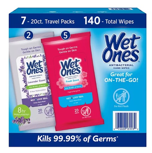 Wet Ones Antibacterial Hand Wipes, Fresh Scent/Lavender, 20 ct., 7 pk.