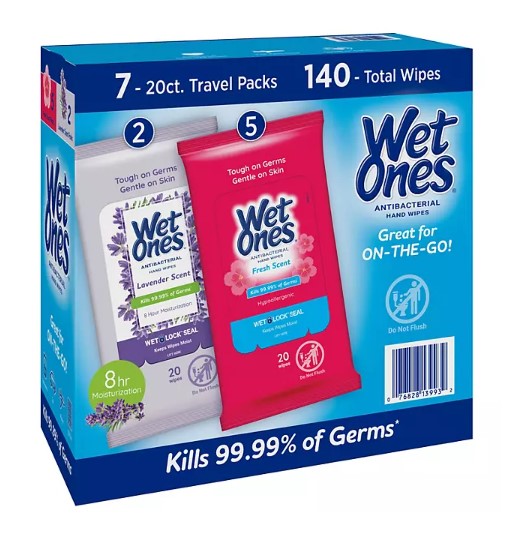 Wet Ones Antibacterial Hand Wipes, Fresh Scent/Lavender, 20 ct., 7 pk.