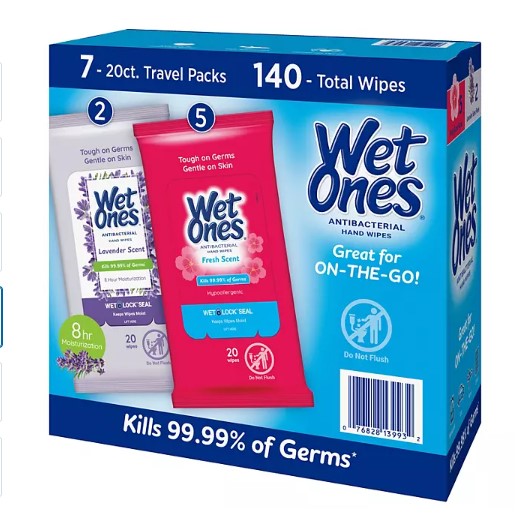 Wet Ones Antibacterial Hand Wipes, Fresh Scent/Lavender, 20 ct., 7 pk.