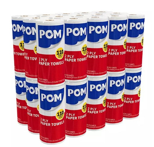 POM Individually Wrapped 2-Ply Paper Towels 110 sheets/roll, 30 rolls