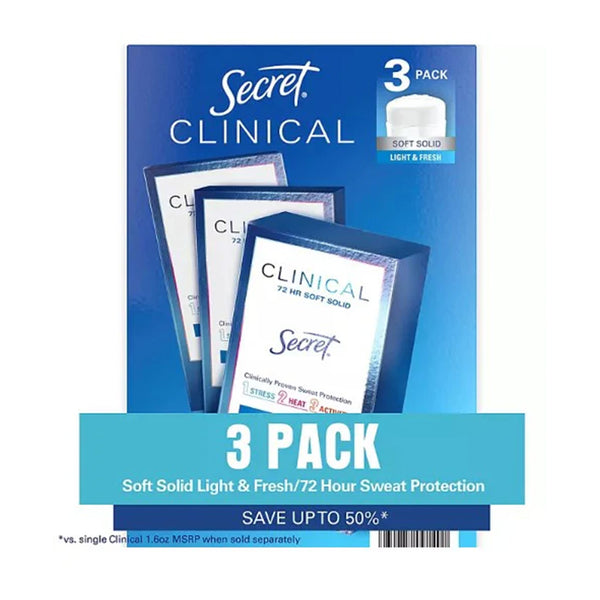 Secret Clinical Soft Solid Antiperspirant and Deodorant, Light & Fresh, 1.6 oz., 3 ct.