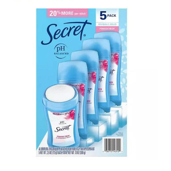 Secret Invisible Solid Antiperspirant and Deodorant, Powder Fresh, 2.6 oz., 5 pk.