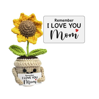 Gifts for Mom Birthday – Handmade Crochet Sunflower Plant with "Remember I Love You Mom"