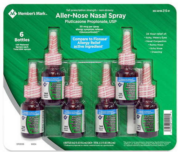 Member's Mark Aller-Nose Fluticasone Propionate Nasal Spray, 50 mcg, 0.62 fl. oz., 6 ct.
