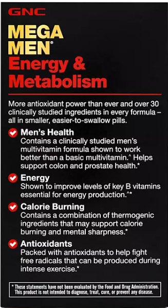 GNC Mega Men Energy & Metabolism Multivitamin Caplets 180 ct.