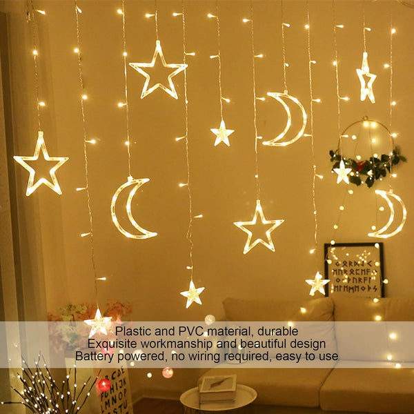 Ramadan Lights – 126 LED Star Lights, Battery Powered Twinkle Star Moon Fairy Lights for Ramadan