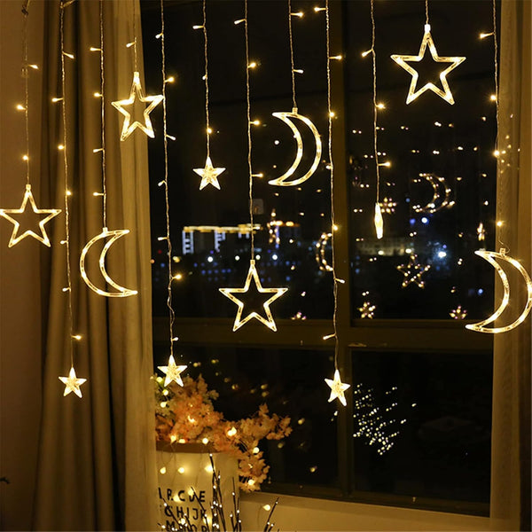 Ramadan Lights – 126 LED Star Lights, Battery Powered Twinkle Star Moon Fairy Lights for Ramadan