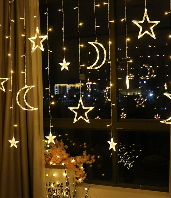 Ramadan Lights – 126 LED Star Lights, Battery Powered Twinkle Star Moon Fairy Lights for Ramadan