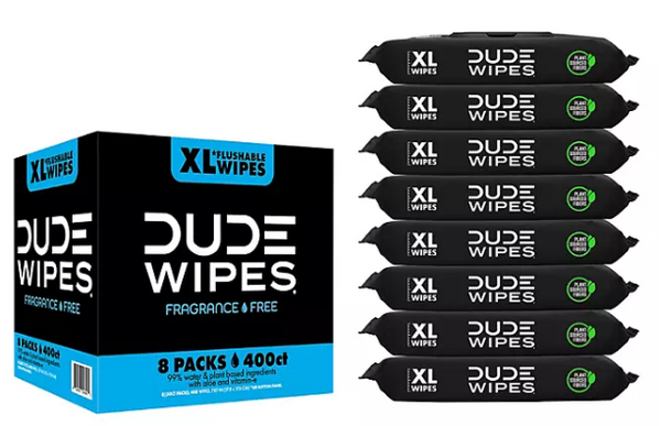 DUDE WIPES XL Flushable Wipes, Fragrance Free, 8 ct., 400 wipes