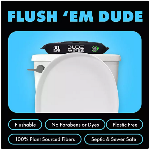 DUDE WIPES XL Flushable Wipes, Fragrance Free, 8 ct., 400 wipes